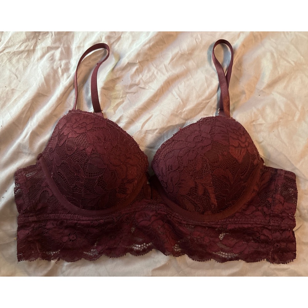 Marilyn Monroe Burgundy Lace Longline Padded Push-up Underwire‎ Bra, 36B